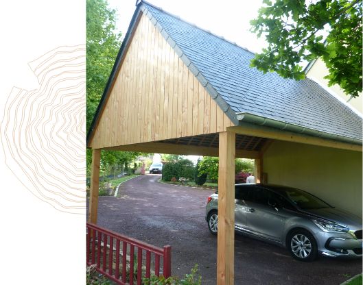 Carport double Pin Douglas garage ouvert