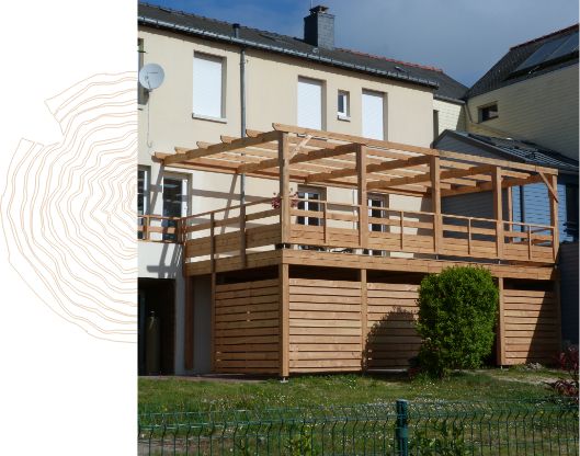 Boisdellys Terrasse et pergola Pin Douglas Guer