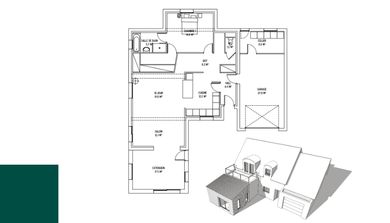 Plan de maison et vue 3D architecte