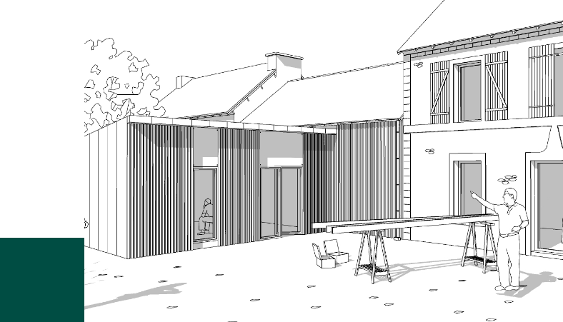 Croquis d'une extension en bois